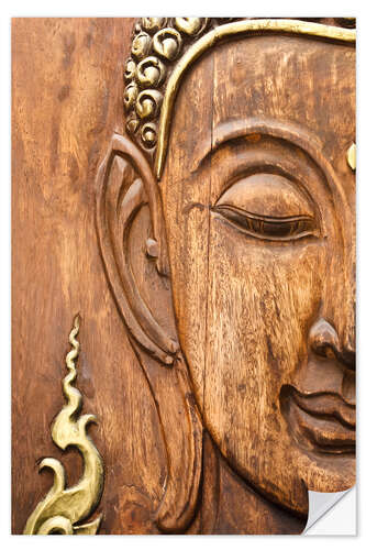 Naklejka na ścianę Wood face of the Buddha