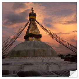 Selvklebende plakat Buddhist Shrine Boudhanath Stupa in Nepal, Kathmandu