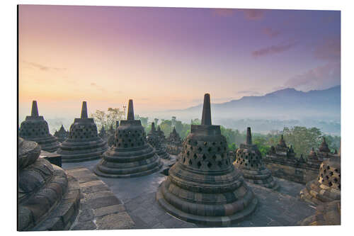 Aluminium print Sunrise Borobudur Temple Stupa in Yogyakarta