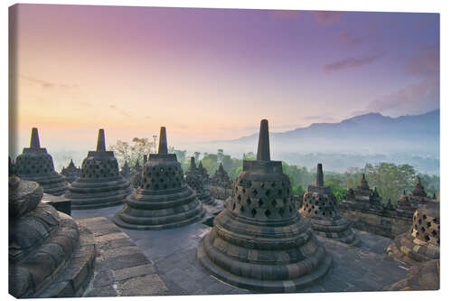 Canvas print Sunrise Borobudur Temple Stupa in Yogyakarta