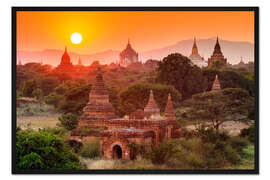 Gerahmter Kunstdruck Tempel von Bagan im Sonnenuntergang