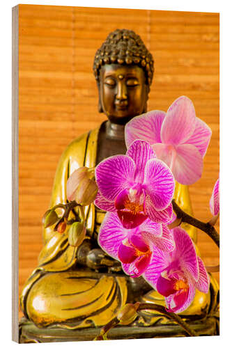 Trätavla Buddha with orchid