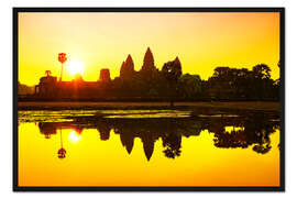 Gerahmter Kunstdruck Sonnenaufgang in Angkor Wat in Kambodscha