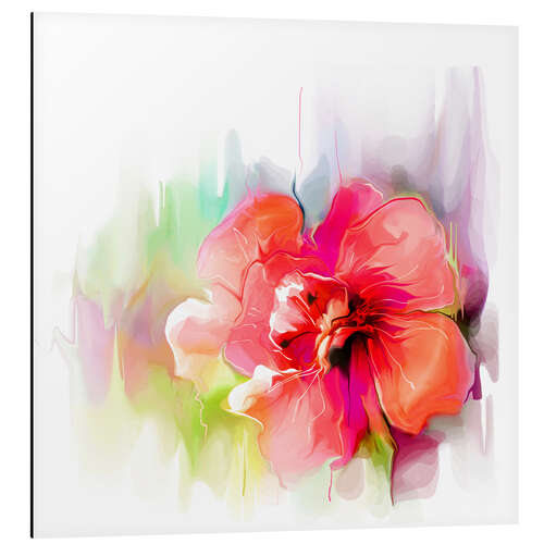 Tableau en aluminium Fleur d'hibiscus rouge