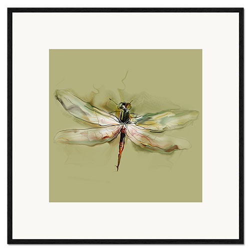 Impression artistique encadrée Libellule en aquarelle