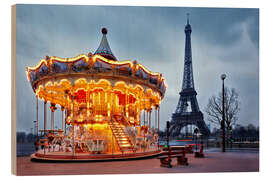 Wood print Carousel at the Eiffel Tower
