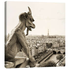 Lærredsbillede  Gargoil statue på katedralen Notre Dame i Paris