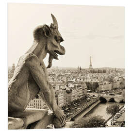 Foam board print Gargoyle of Notre Dame over Paris