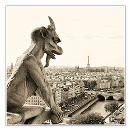 Print  Gargoyle of Notre Dame over Paris