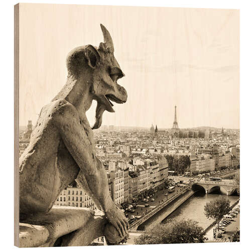 Quadro de madeira Gargoyle of Notre Dame over Paris