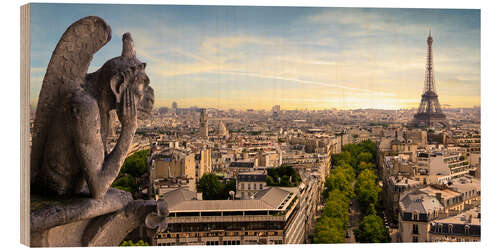 Holzbild Blick über Paris von der Kathedrale Notre-Dame
