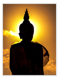 Poster Silhouette de Bouddha dans un temple