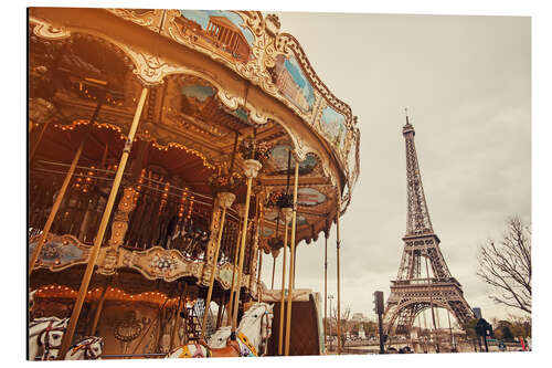 Aluminium print carousel and the Eiffel Tower at sunset