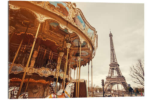 Galleriprint carousel and the Eiffel Tower at sunset