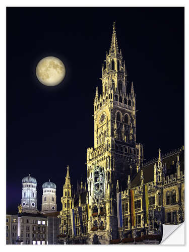 Wandsticker Nachtszene vom Münchner Rathaus