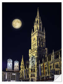 Selvklebende plakat Night scene from Munich Town Hall