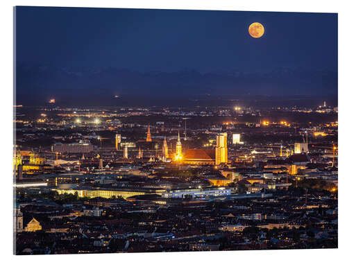 Acrylic print Munich Skyline with yellow full moon