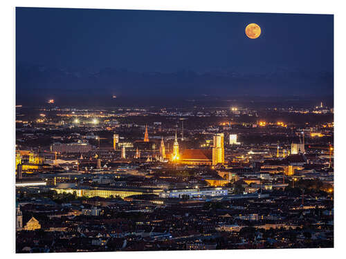 Foam board print Munich Skyline with yellow full moon