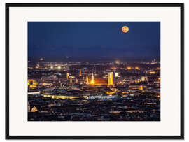 Gerahmter Kunstdruck München Skyline mit gelbem Vollmond