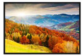 Gerahmter Kunstdruck Hügelige Herbstlandschaft