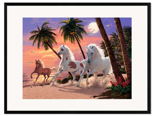 Plakat artystyczny premium w ramie White Horses