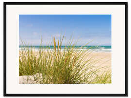Gerahmter Kunstdruck Strand mit Dünengras im Sand