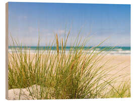 Holzbild Strand mit Dünengras im Sand