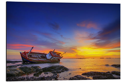 Aluminiumtavla Shipwreck in the sunset