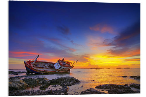 Tableau en plexi-alu Épave de bateau au coucher du soleil