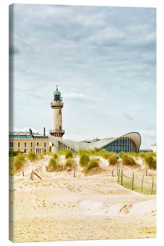 Canvas print Old lighthouse and Teapot building in Warnemünde