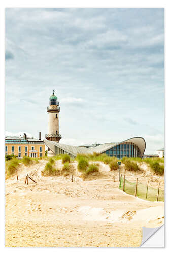 Wandsticker Alter Leuchtturm und Teepott in Warnemünde