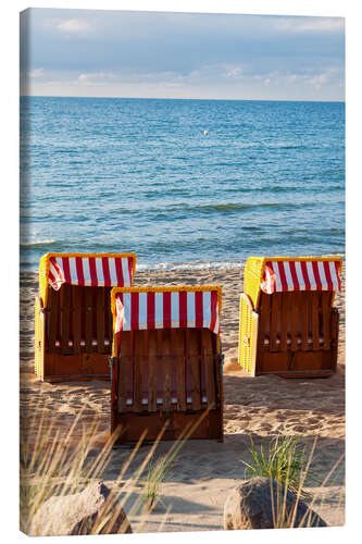 Canvas print Three beach chairs at the baltic sea