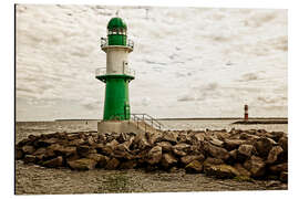 Magnettafel Grün und roter Leuchtturm an der Hafeneinfahrt von Warnemünde