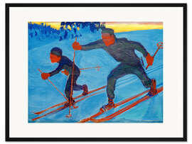 Gerahmter Kunstdruck Akseli und Jorma beim Skifahren