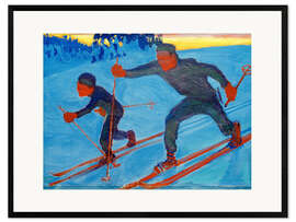 Framed art print Akseli and Jorma skiing