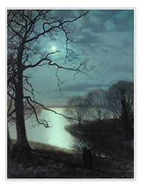 Poster Betrachten eines Mondbeschienen Sees