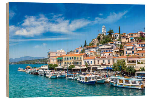Wood print Poros Island on a summer day