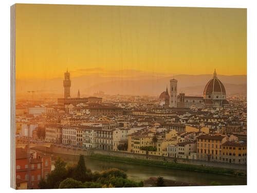 Wood print Downtown Florence in the evening