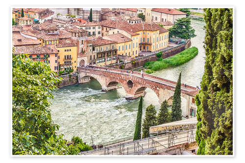 Poster Ponte di Pietra above the Adige River in Verona