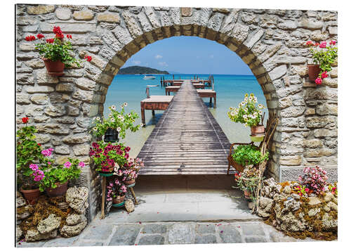 Galleritryk Ocean view through a stone arch