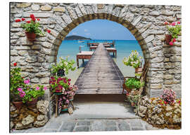 Magnettafel Meerblick durch einen Steinbogen