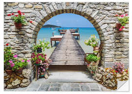 Vinilo para la pared Ocean view through a stone arch