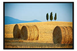 Gerahmter Kunstdruck Toskana-Landschaft mit Strohballen