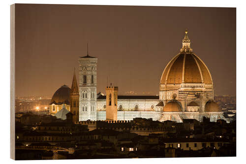 Wood print Cathedral of Florence at night