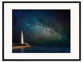 Gerahmter Kunstdruck Leuchtturm im Sternenlicht