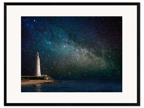 Kehystetty taidepainatus Lighthouse in starlight