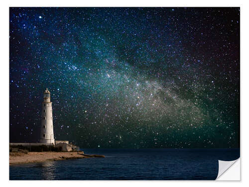 Selvklebende plakat Lighthouse in starlight