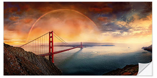 Selvklæbende plakat Frisco Golden Gate Rainbow