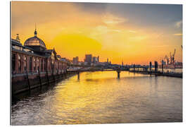 Quadro em plexi-alumínio Hamburg - historic fish market at dawn