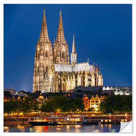 Selvklebende plakat Night view of Cologne Cathedral